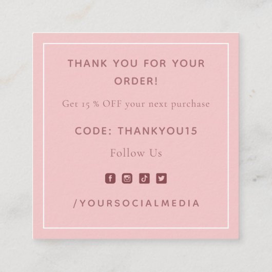 Bleek roze thema's Dank u voor de dankbaarheid van Vierkante Visitekaartje (Achterkant)