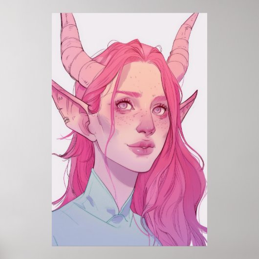 Bleek roze Tiefling Fantasy Poster (Voorkant)