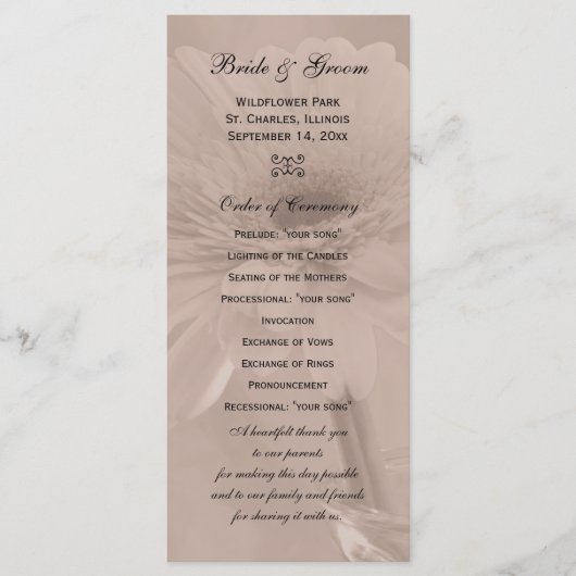 Bleek roze tinted Daisy Wedding Programme Programmakaart (Voorkant)