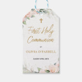 Bleek roze Waterverf Flowers First Holy Communion Cadeaulabel (Voorkant)