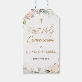 Bleek roze Waterverf Flowers First Holy Communion Cadeaulabel