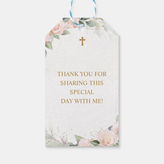 Bleek roze Waterverf Flowers First Holy Communion Cadeaulabel (Achterkant)