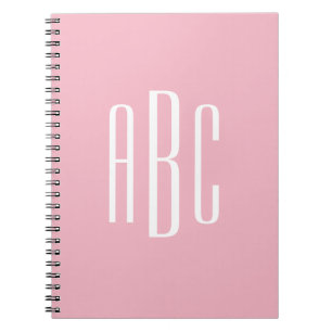 Bleek roze witte klassieke stijl 3 Letter-monogram Notitieboek