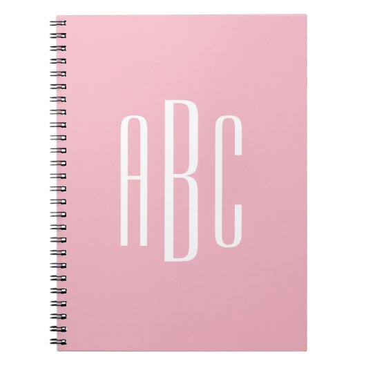 Bleek roze witte klassieke stijl 3 Letter-monogram Notitieboek (Voorkant)