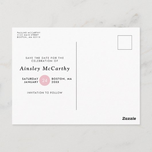 Bleek Roze Zachte Zestien sparen de Datum Briefkaart (Achterkant)