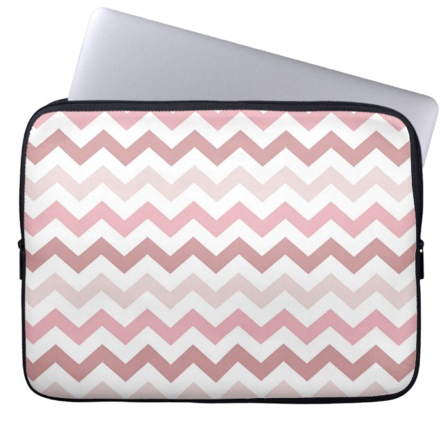 Bleek Roze Zig Zag Chevrons Patroon Laptop Sleeve (Voorkant)