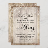 Bleek Rustic Wood en White Lights Wedding Kaart (Voorkant / Achterkant)
