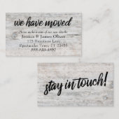 Bleek Rustisch hout "We hebben ons verplaatst"-ins Informatiekaartje (Voorkant / Achterkant)