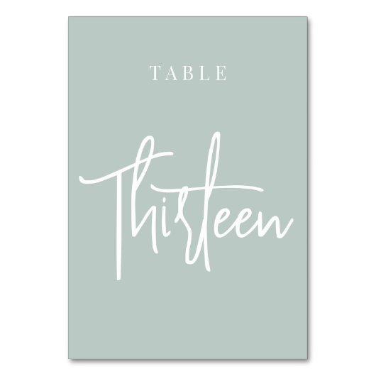 Bleek Sage Green Hand Scripted Table DERDE Kaart (Achterkant)