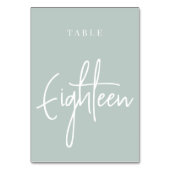 Bleek Sage Green Hand Scripted Table EIGHTEEN Kaart (Achterkant)