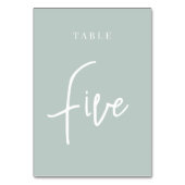 Bleek Sage Green Hand Scripted Table FIVE Kaart (Achterkant)