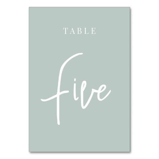 Bleek Sage Green Hand Scripted Table FIVE Kaart (Achterkant)