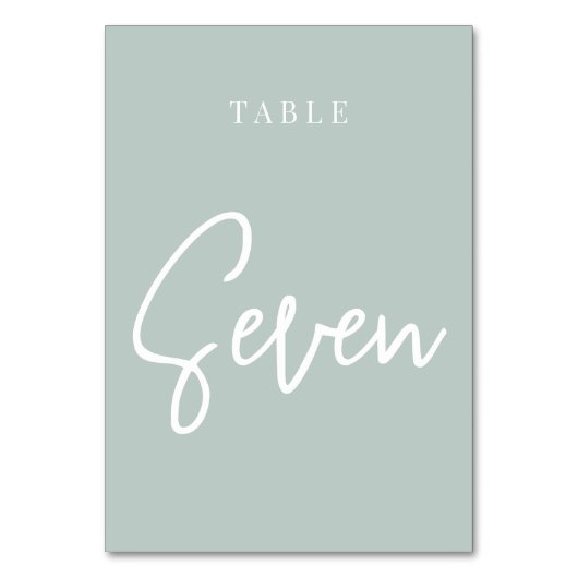 Bleek Sage Green Hand Scripted Table SEVEN Kaart (Achterkant)