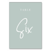 Bleek Sage Green Hand Scripted Table SIX Kaart (Achterkant)