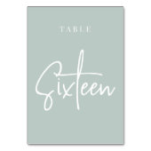 Bleek Sage Green Hand Scripted Table SIXTEEN Kaart (Achterkant)