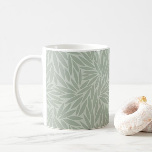 Bleek Sage Green Leaf Pattern Koffiemok (Met donut)