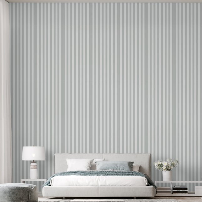 Bleek saliegroen en witte verticale strepen behang (Slaapkamer)