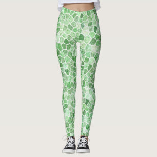 Bleek smaragd en pistache geplaveide patchwork leggings