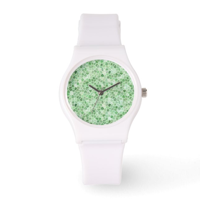 Bleek smaragd en pistache keien patchwork horloge (Voorkant)