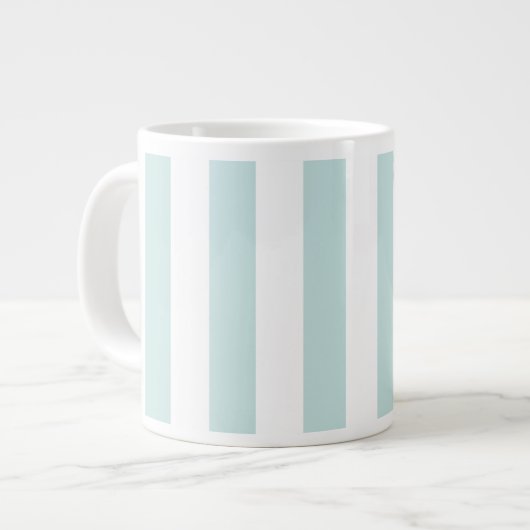 Bleek Teal en Witte Verticale Strepen Grote Koffiekop (Links)