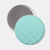 Bleek Teal Turquoise Damast Patroon Magneet (Voorkant / Achterkant)