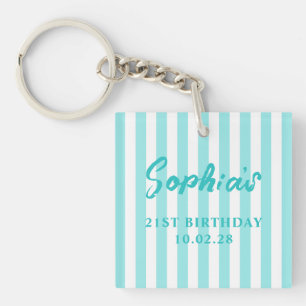 Bleek Turquoise Cabana Streep 21e Verjaardag Foto Sleutelhanger