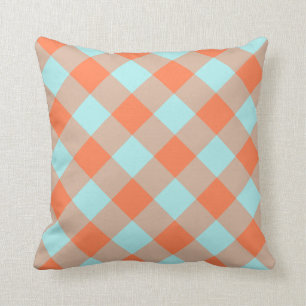 Bleek Turquoise Coral Gingham Kussen