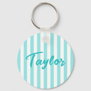 Bleek Turquoise en Witte Cabana Streep Sleutelhanger