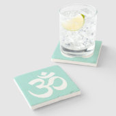 Bleek Turquoise en Witte Om Symbool Stenen Onderzetter (Zijkant)