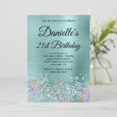 Bleek Turquoise Folie Holo Glitter Fancy Monogram Kaart (Staand voorkant)