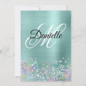 Bleek Turquoise Folie Holo Glitter Fancy Monogram Kaart (Achterkant)