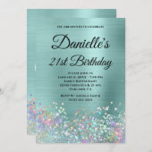 Bleek Turquoise Folie Holo Glitter Fancy Monogram Kaart (Voorkant / Achterkant)