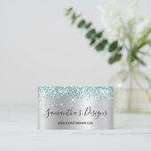 Bleek Turquoise Glitter Light Silver Ombre Visitekaartje (Staand voorkant)