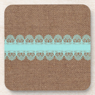 Bleek Turquoise Lace tegen Burlap - Shabby Chic Onderzetter