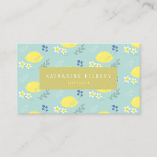 Bleek Turquoise Lemon Floral Pattern Visitekaartje