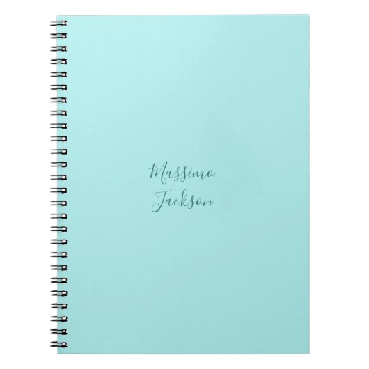 Bleek Turquoise Minimalistische Aangepaste Naam Notitieboek (Voorkant)