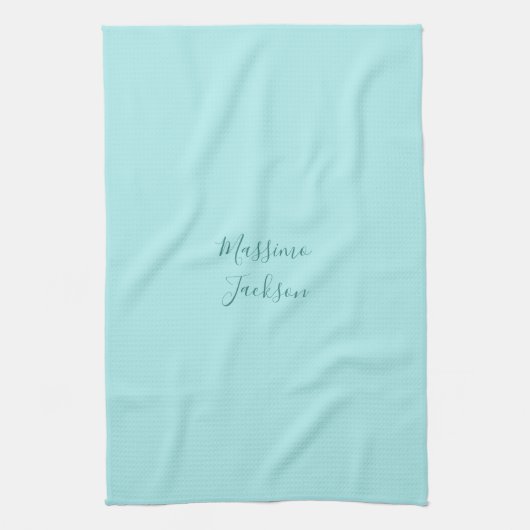 Bleek Turquoise Minimalistische Aangepaste Naam Theedoek (Verticaal)