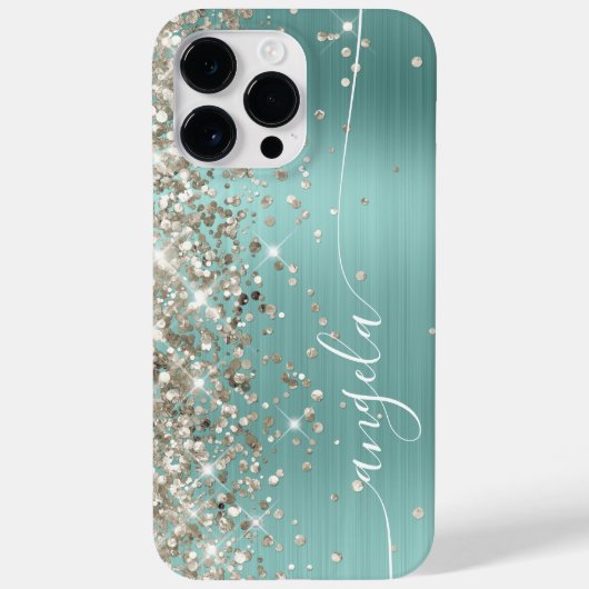Bleek Turquoise Platina Glitter Glam Handtekening Case-Mate iPhone Case (Achterkant)