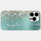 Bleek Turquoise Platina Glitter Glam Handtekening Case-Mate iPhone Case (Achterkant (horizontaal))