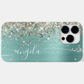 Bleek Turquoise Platinum Glittery Glam Signature Case-Mate iPhone Case (Achterkant (horizontaal))