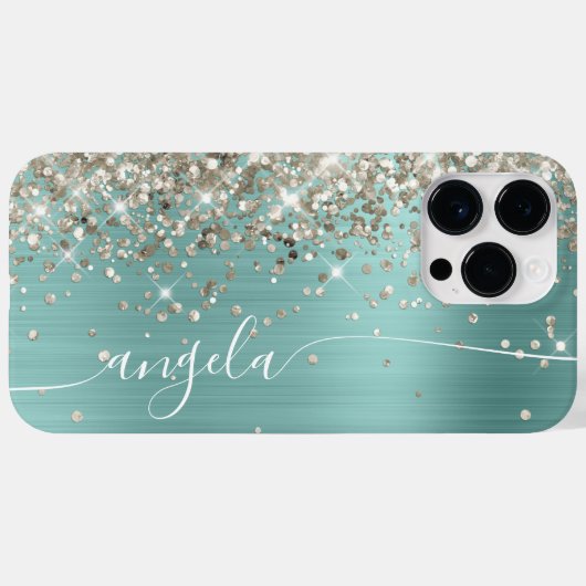 Bleek Turquoise Platinum Glittery Glam Signature Case-Mate iPhone Case (Achterkant (horizontaal))