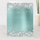 Bleek Turquoise Silver Glitter Big Happy Birthday Kaart (Achterkant)