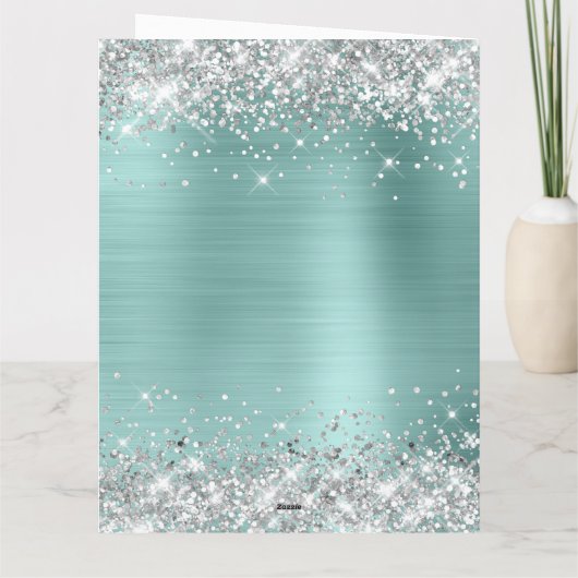 Bleek Turquoise Silver Glitter Big Happy Birthday Kaart (Achterkant)