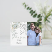 Bleek Waterverf Blauw Roos Foto opslaan Datum Briefkaart (Staand voorkant)