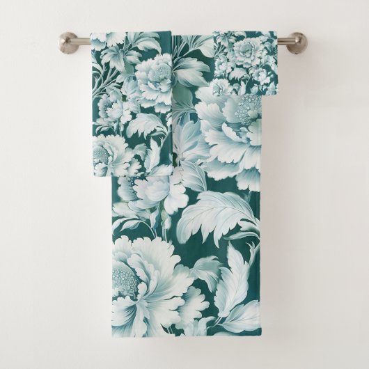 Bleek wit/blauw herhalend roospatroon  bad handdoek (Insitu)