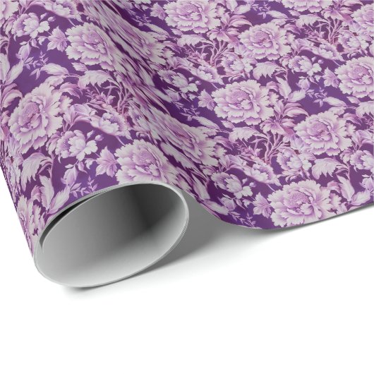 Bleek Wit/Violet herhaal roos Cadeaupapier (Rol Hoek)