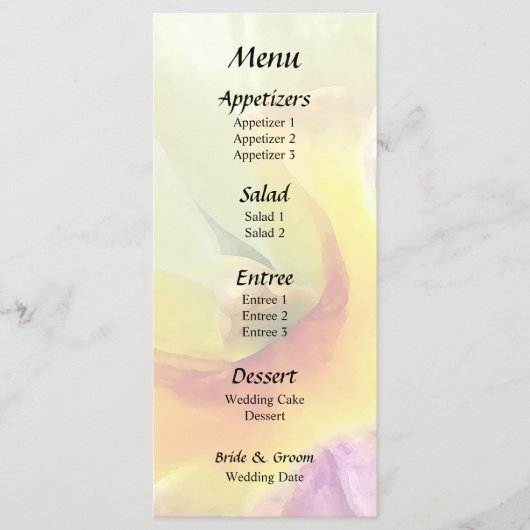 Bleek Yellow Cattleya Orchids Wedding Menu (Voorkant)