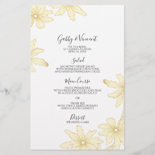Bleek Yellow Daisies Wedding Menu (Voorkant)