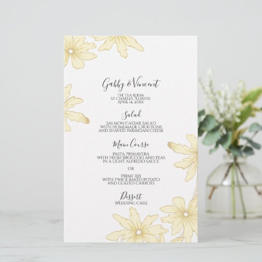 Bleek Yellow Daisies Wedding Menu (Staand voorkant)