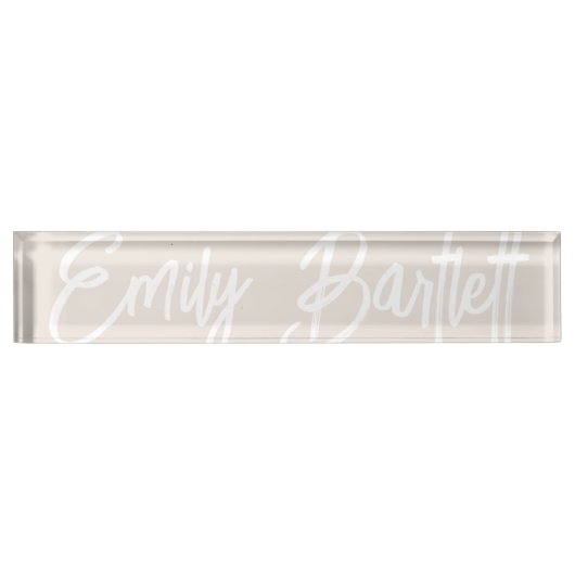 Bleek Zand Beige Oversize Handgeschreven Manuscrip Naambordje (Voorkant)